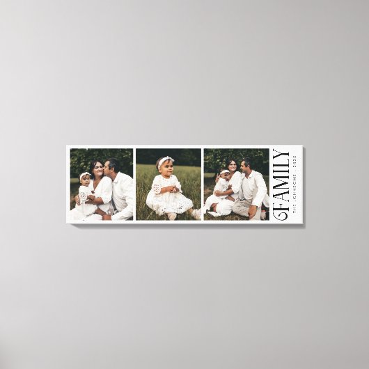 Moderne Script Familie Custom 3 Foto's Naam  Canvas Afdruk (Voorkant)