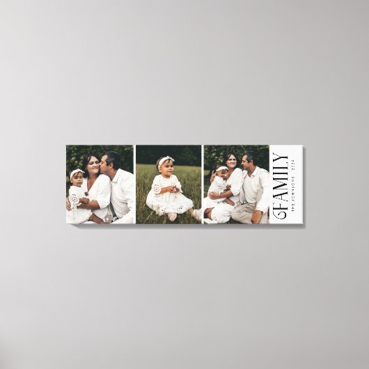 Moderne Script Familie Custom 3 Foto's Naam Canvas Afdruk (Voorkant)
