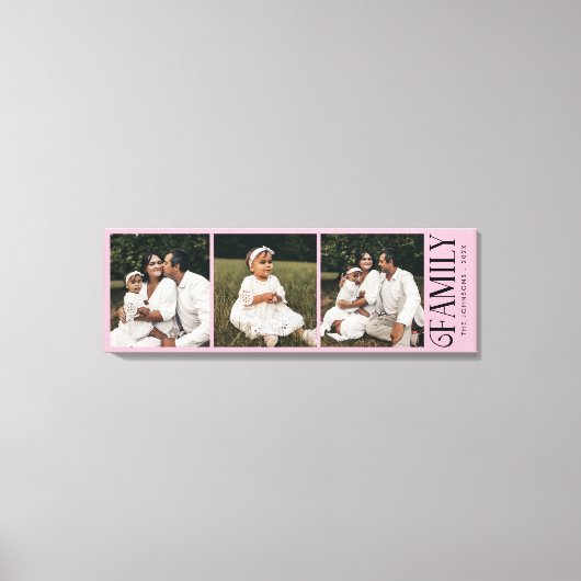 Moderne Script Familie Custom 3 Foto's Naam Canvas Afdruk (Voorkant)