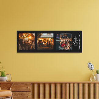 Moderne Script Familie Custom 3 Foto's Naam Canvas Afdruk