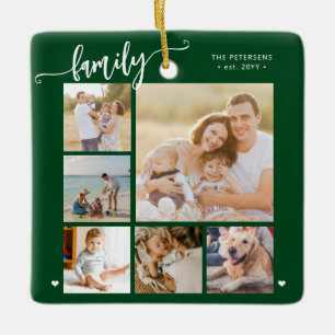 Moderne script familie foto collage groen keramisch ornament