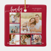 Moderne script familie foto collage rood keramisch ornament (Achterkant)
