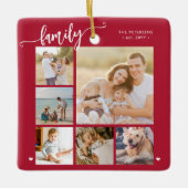 Moderne script familie foto collage rood keramisch ornament (Voorkant)