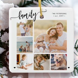 Moderne script familie foto collage wit keramisch ornament
