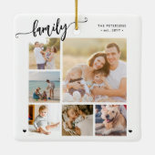 Moderne script familie foto collage wit keramisch ornament (Achterkant)