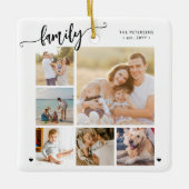 Moderne script familie foto collage wit keramisch ornament (Voorkant)
