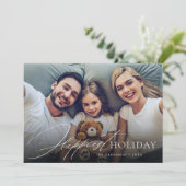 Moderne Script Familie Foto Gelukkig Kerstkaart (Staand voorkant)