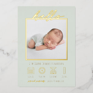 Moderne Script Folie Hallo Baby Geboorteaankondigi Uitnodiging