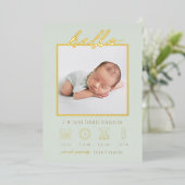 Moderne Script Folie Hallo Baby Geboorteaankondigi Uitnodiging (Staand Voorkant)