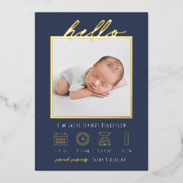 Moderne Script Folie Hallo Baby Geboorteaankondigi Uitnodiging