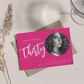 Moderne Script Foto 30e verjaardag Party Hot Pink Kaart
