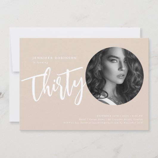 Moderne Script Foto 30e Verjaardagsfeest Champagne Kaart (Voorkant)
