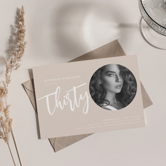 Moderne Script Foto 30e Verjaardagsfeest Champagne Kaart