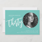 Moderne Script Foto 30e verjaardagsfeestje Blauwgr Kaart (Voorkant)