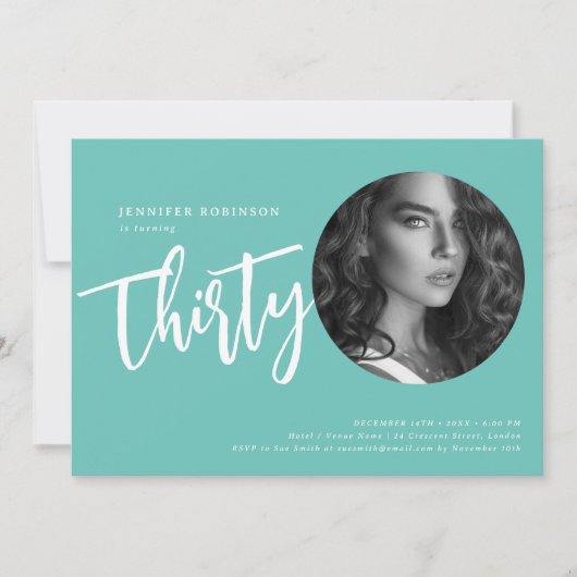 Moderne Script Foto 30e verjaardagsfeestje Blauwgr Kaart (Voorkant)