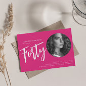 Moderne Script Foto 40e verjaardag Party Hot Pink Kaart