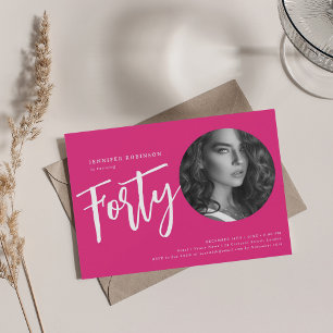 Moderne Script Foto 40e verjaardag Party Hot Pink Kaart