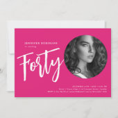 Moderne Script Foto 40e verjaardag Party Hot Pink Kaart (Voorkant)