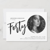 Moderne Script Foto 40e verjaardag Zwart & Wit Kaart (Voorkant)