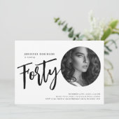 Moderne Script Foto 40e verjaardag Zwart & Wit Kaart (Staand voorkant)