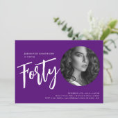 Moderne Script Foto 40e Verjaardagsfeestje Paarse Kaart (Staand voorkant)