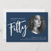 Moderne Script Foto 50e Verjaardagsfeestje Marine  Kaart (Voorkant)