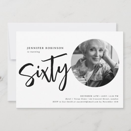 Moderne Script Foto 60e verjaardag Zwart & Wit Kaart (Voorkant)