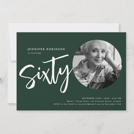 Moderne Script Foto 60e Verjaardagsfeestje Smaragd Kaart (Voorkant)