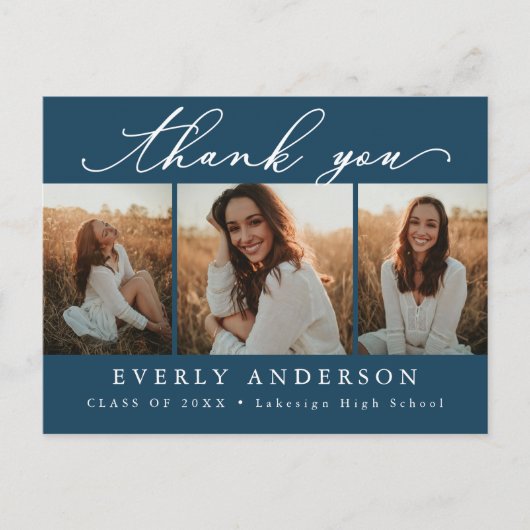 Moderne Script Foto Afstudeer Dank Je Briefkaart (Voorkant)