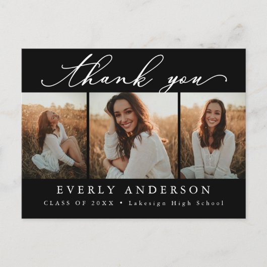 Moderne Script Foto Afstudeer Dank Je Briefkaart (Voorkant)