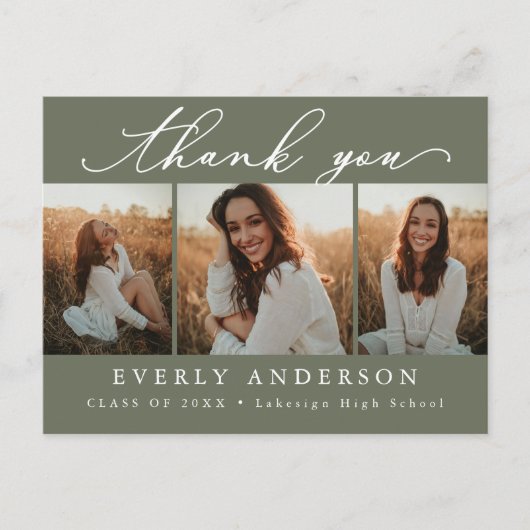 Moderne Script Foto Afstudeer Dank Je Briefkaart (Voorkant)