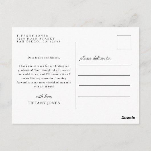 Moderne Script Foto Afstudeer Dank Je Wel Briefkaart (Achterkant)