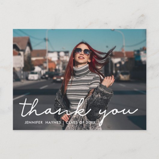 Moderne Script Foto Afstudeer Dankjewel Briefkaart (Voorkant)