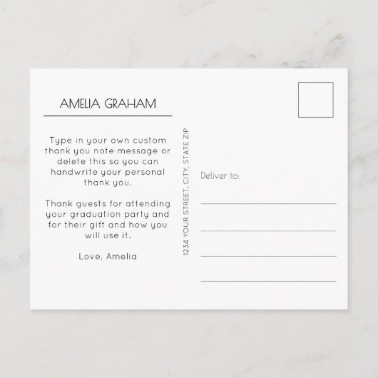 Moderne Script Foto Afstudeer Dankjewel Briefkaart (Achterkant)