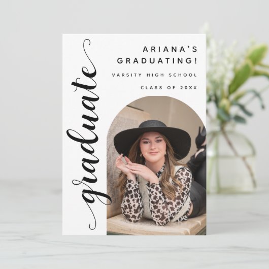 Moderne Script Foto Afstudeer Open Huis Aankondiging (Staand voorkant)