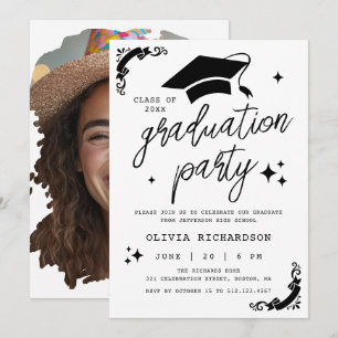 Moderne Script Foto Afstudeerfeest Chic Kaart