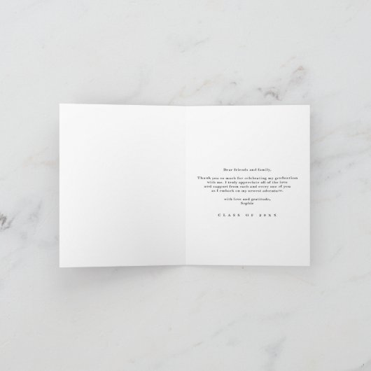 Moderne script foto afstuderen bedankkaart (Binnen)