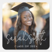 Moderne script foto afstuderen vierkante sticker (Voorkant)