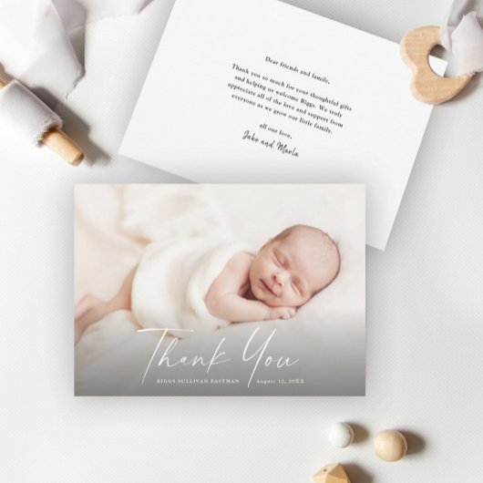 Moderne Script Foto Baby Bedankkaart