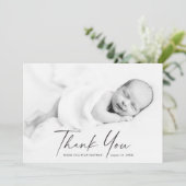 Moderne Script Foto Baby Bedankkaart (Staand voorkant)