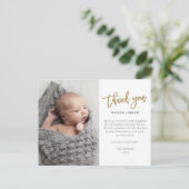 Moderne Script Foto Baby Bedankt Briefkaart (Staand voorkant)