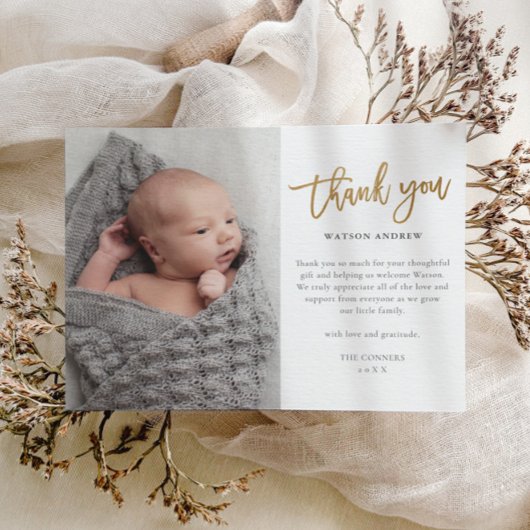 Moderne Script Foto Baby Bedankt Briefkaart
