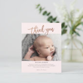 Moderne Script Foto Baby Bedanktkaart (Staand voorkant)