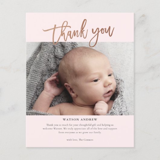 Moderne Script Foto Baby Bedanktkaart (Voorkant)