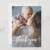 Moderne script foto baby shower bedankkaart (Voorkant)