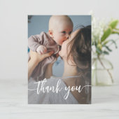 Moderne script foto baby shower bedankkaart (Staand voorkant)