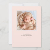 Moderne Script Foto Blush Roze Geboorte Aankondiging (Achterkant)