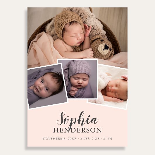 Moderne Script Foto Blush Roze Geboorte Aankondiging