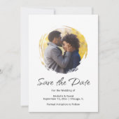 Moderne Script Foto Boho Minimalistische bruiloft Save The Date (Voorkant)