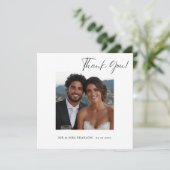 Moderne script foto bruiloft dank u bedankkaart (Staand voorkant)